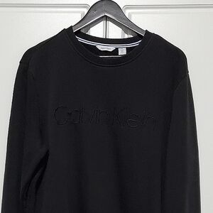 Calvin Klein Mens Black Pull Over Sweatshirt Soft Fleece Lining Embroidered Logo